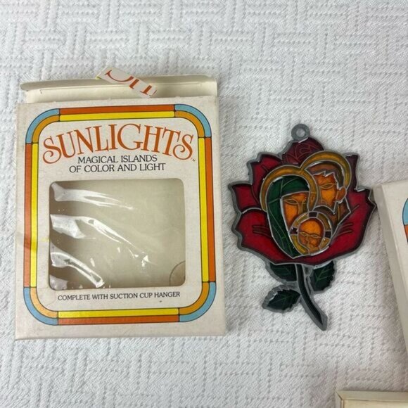 Vintage Sunlights Made in USA Floral Windowpane Suncatcher Window Decor MCM 70s - Picture 2 of 9